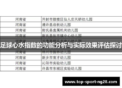 足球心水指数的功能分析与实际效果评估探讨