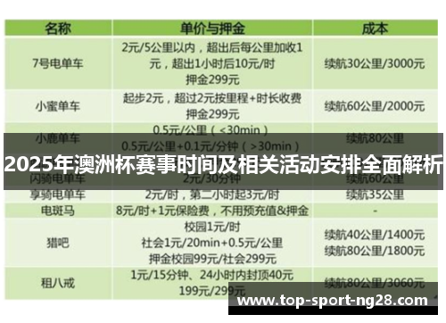 2025年澳洲杯赛事时间及相关活动安排全面解析