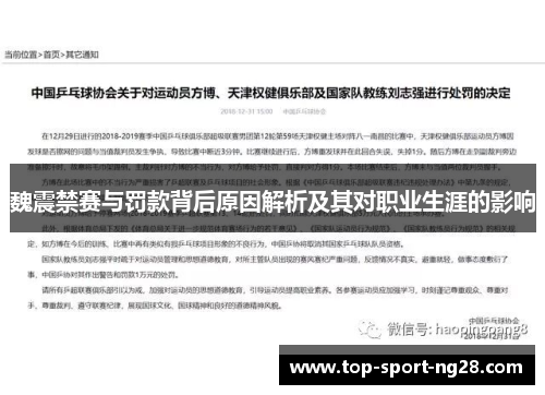 魏震禁赛与罚款背后原因解析及其对职业生涯的影响
